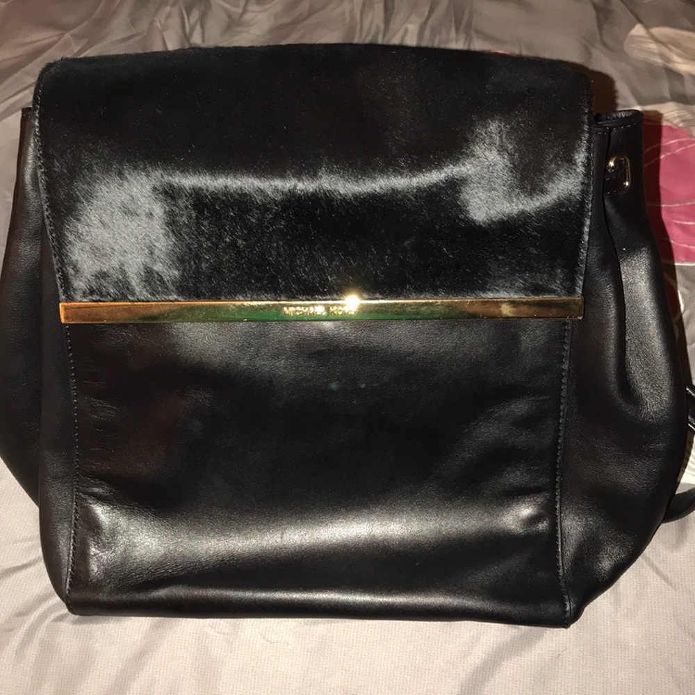 Michael Kors black leather and fur backpack